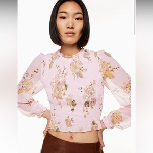 Aritzia Wilfred Tempest Smocked chiffon blouse